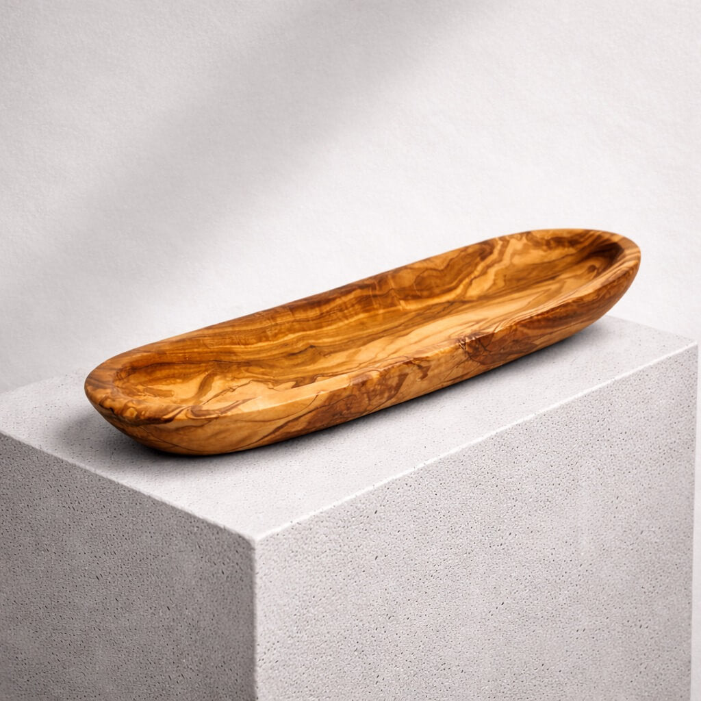 Miska na Bagietkę z Drewna Oliwnego – Gładki Brzeg (30 cm)