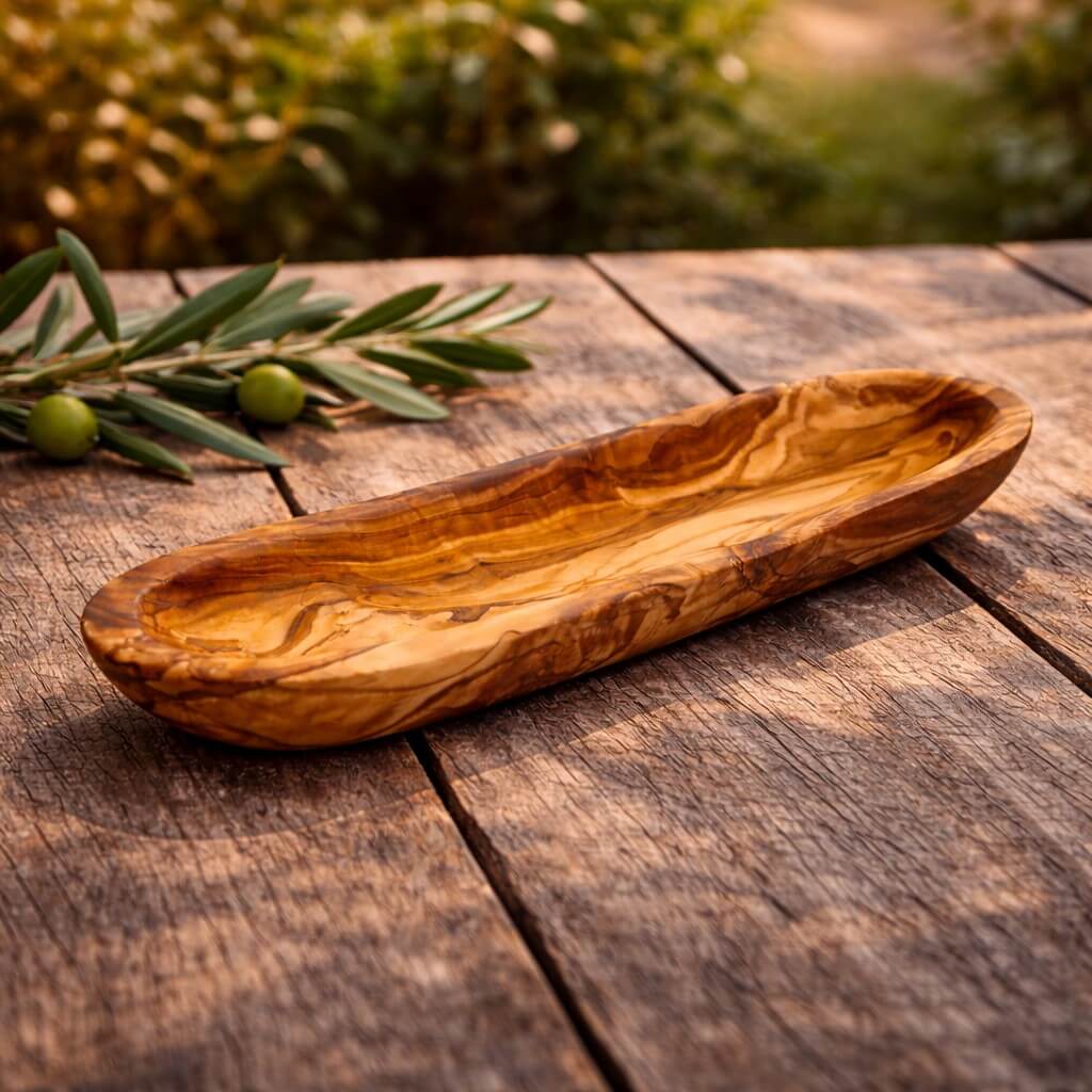 Miska na Bagietkę z Drewna Oliwnego – Gładki Brzeg (30 cm)