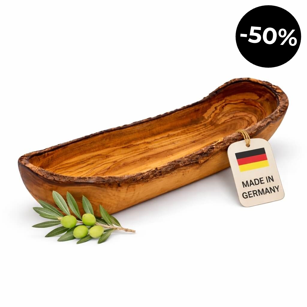 Miska na Chleb i Bagietkę z Drewna Oliwnego – Rustykalny Brzeg (30 cm)