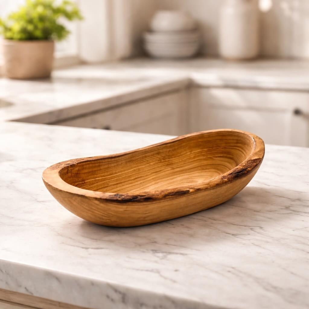 Miska do Serwowania z Drewna Oliwnego - Rustykalna Krawędź (16 cm)