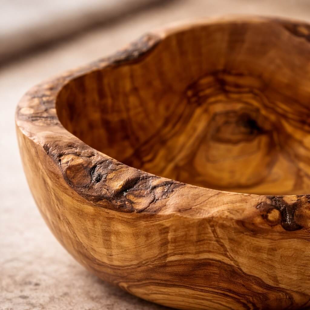 Miska z Drewna Oliwnego - Rustykalny Brzeg (Ø 14 cm)