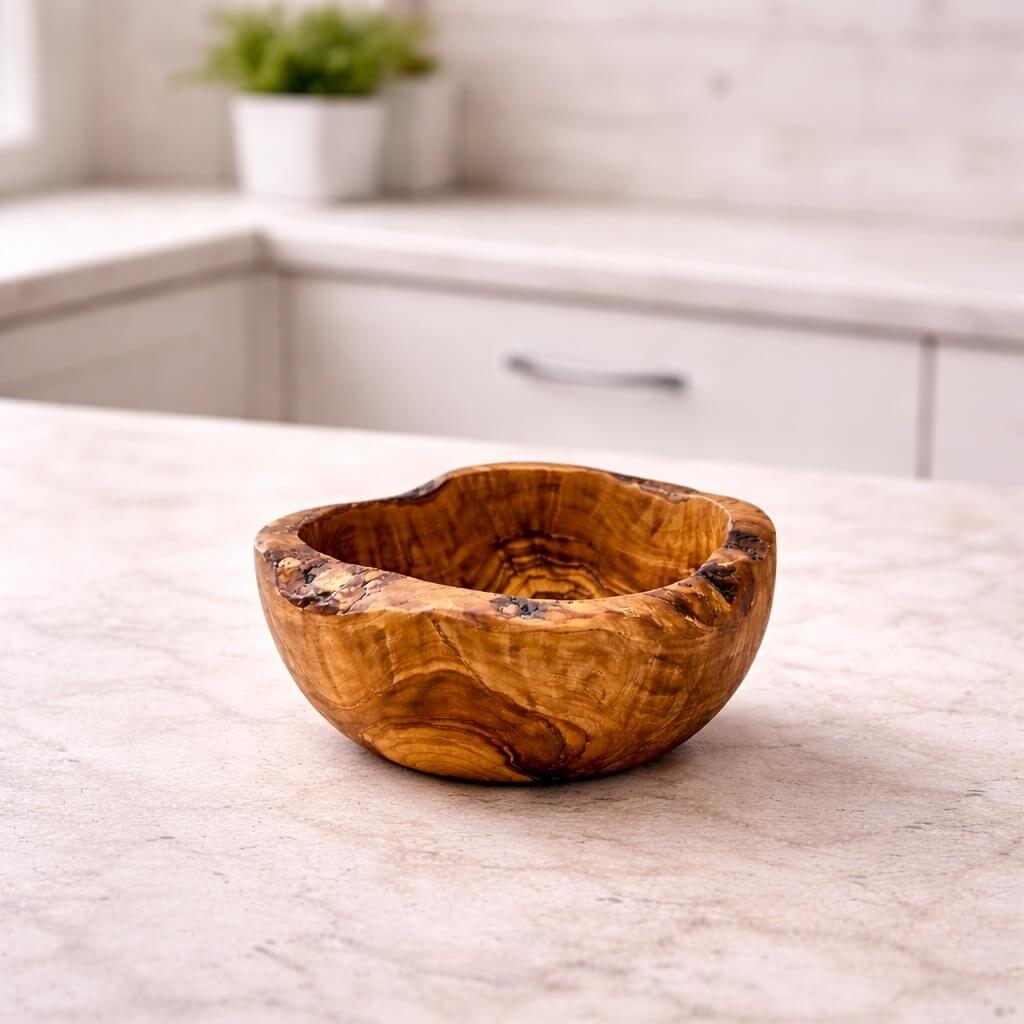 Miska z Drewna Oliwnego - Rustykalny Brzeg (Ø 14 cm)
